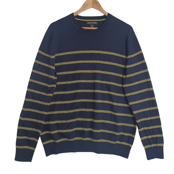 Banana Republic Cashmere Blend Crewneck Sweater Men's XL Striped Blue Yellow EUC - Picture 1 of 7